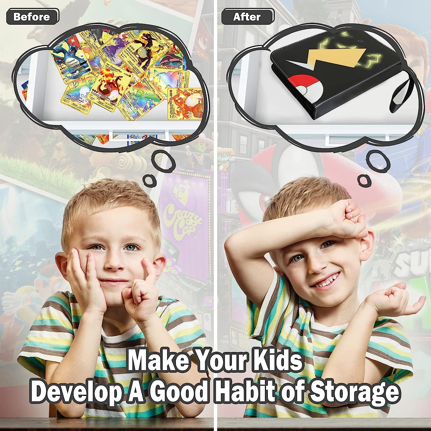 Black Card Binders for Pokemon Cards 4 Pocket - Hold 504 Game Cards with 63 Sleeves, Trading Card Collection Zipper Binder Holder for Kids Gifts - Image 6